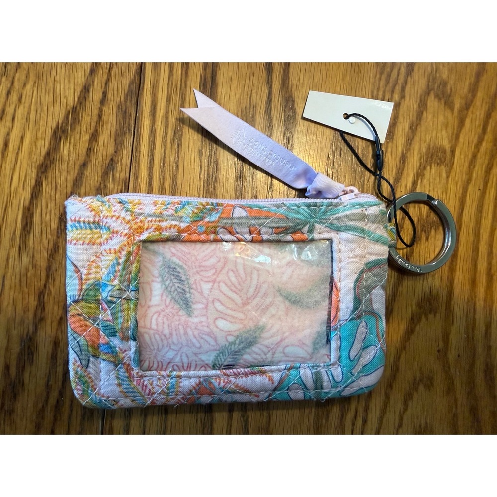 Vera Bradley Tropical Evening Zip ID Case Quilted Wallet Keychain 28426-X02